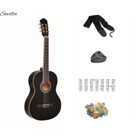   SEVILLA ELEGANTNA KLASIČNA GITARA 4/4 BLACK MAT + DODATNA OPREMA I BESPLATNI POKLONI