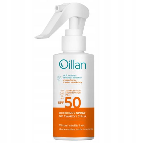 Oillan SUN Spray SPF 50+ za lice i tijelo, za osjetljivu kožu, 125ml