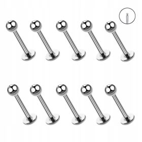    10 KOM Čelične naušnice, srebrni labret s kuglicom. Gw. vanjski 1.2/8/3