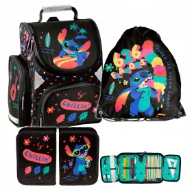   KOLSKI SET PASO STITCH, ŠKOLSKA TORBA, Pernica, RAZRED 1 2 3, CRNI