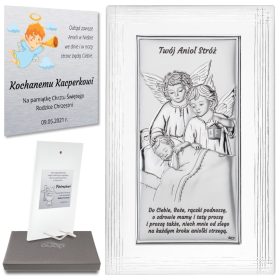   DVA ANĐELA GRAVIRANJE ZA KRŠTENJE | Srebrna slika za dječaka s Vašim anđelom čuvarom + besplatni grawer