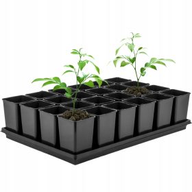    24× DonKwiat lonac za cvijeće 9 cm x 9 x 14 cm promjer 9 cm plastična crna + GardenPlus stalak za lonac + 60 cm plastični