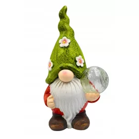    Vrtni patuljak s LED kuglom Vrtna figurica 26x10x15 cm crvena