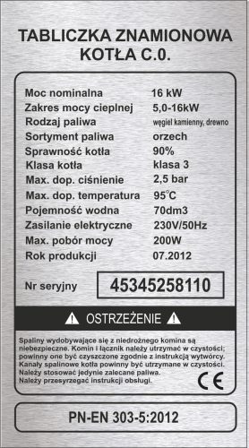 Natpisna pločica za peć i kotao za centralno grijanje 10x18