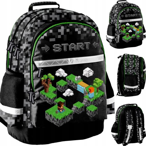 Minecraft Školski Ruksak s Više Odjeljaka - Crni/Zelena