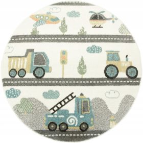 Okrugli Dječji Tepih Street Cars 140 cm Krem