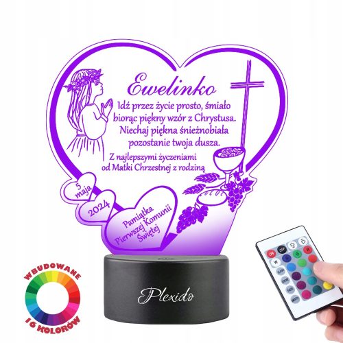 Suvenir za prvu svetu pričest za djevojčicu, Lampica Plexido LED, Personalizirani suvenir