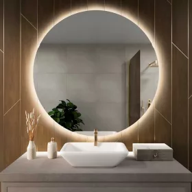    Okruglo LED ogledalo 90 cm, bez okvira, neutralne svijetle boje