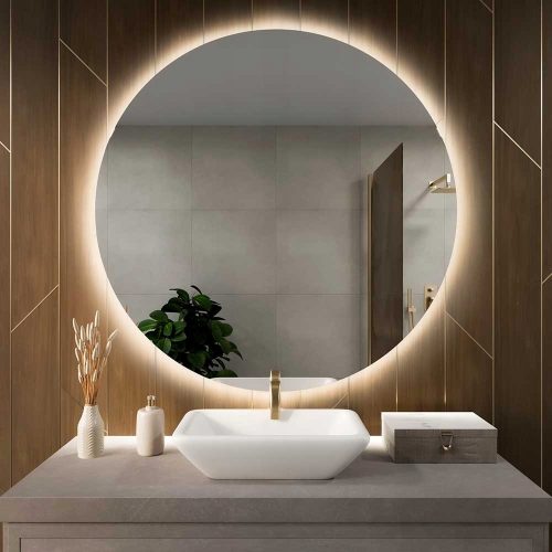  Okruglo LED ogledalo 90 cm, bez okvira, neutralne boje svjetla, grijaća prostirka