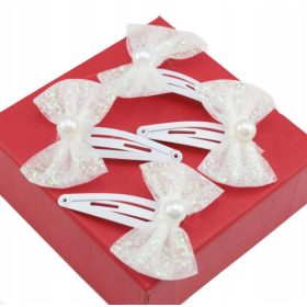   Luksuzni set četiri sjajne mašne za kosu u bijeloj boji za posebne prigode