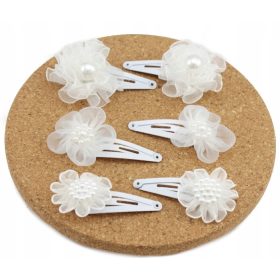   ZESTAW UKOSNICA ZA KOSU ZA DJEVOJČICE CVJETNI MOTIV 6 KOMADA, BIJELE BOJE