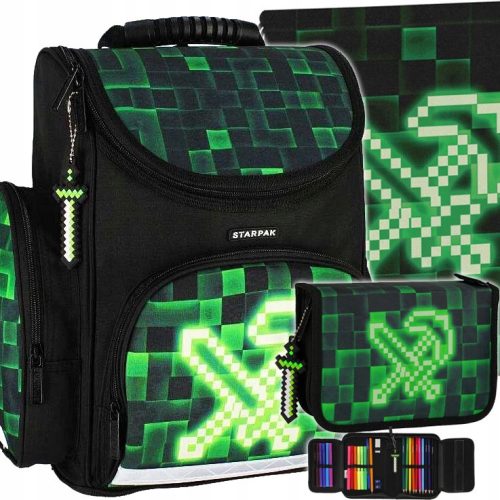 kolski set s torbom Pixel Green, vrećicom za obuću i pernicom