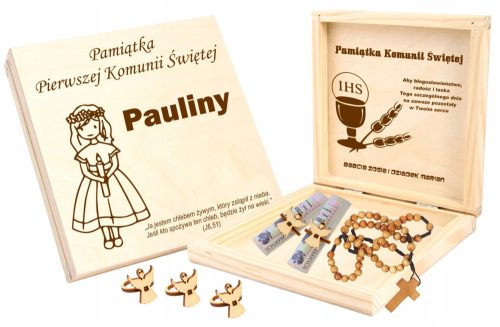 Prva Pričest Suveniri | Personalizirano drveno pudełko za novac s gravurom
