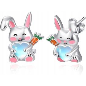   KOLCZYKI ZE SREBRA ZE SZTYFTAMI W KSZTAŁCIE ZAJĄCZKA Z CYRKONIĄ DLA DZIEWCZYNKI