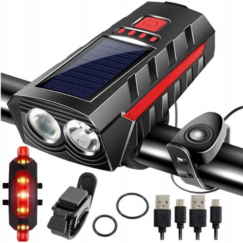 LED USB SOLARNA LAMPA ZA BICIKL + ZVONO ZA TRUBU