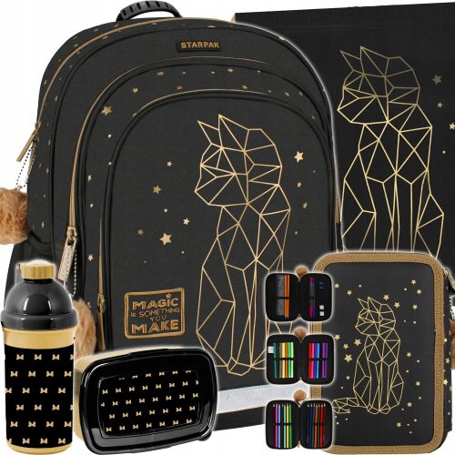 Starpak školski ruksak Zlatni Kotek Gold Unicorn 5-elementni set