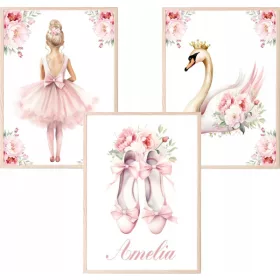 Balerina Ballet Inicijali Ime Bebe - Set od 3 A3 postera