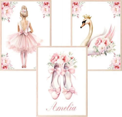 Balerina Ballet Inicijali Ime Bebe - Set od 3 A3 postera