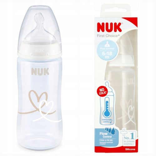 NUK Boca za bebe s pokazateljem temperature 300 ml 6-18m First Choice+ bijela