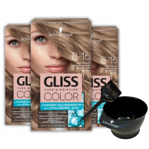 Schwarzkopf Gliss Color Farba za Kosu Prirodna Pepeljasto Plava 8-16 x3 + Gratis SetSchwarzkopf Gliss Color Farba za Kosu Prirodna Pepeljasto Plava 8-16 x3 je