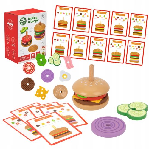 Drewna Burger Restoran Montessori Puzzle 15 kom. FSC WOOPIE ZELENO