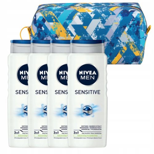 NIVEA MEN SENSITIVE Hidratantni muški gel za tuširanje 500ml x4 + Kozmetička torbica