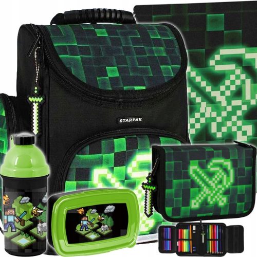 kolski komplet s više odjeljaka Starpak Pixel Green za dječake ljubitelje igara