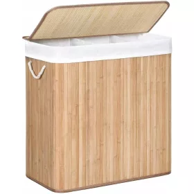   Košara za rublje od bambusa s 3 pretinca, 150l, prirodne boje