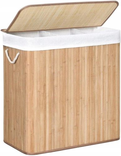 Košara za rublje od bambusa s 3 pretinca, 150l, prirodne boje