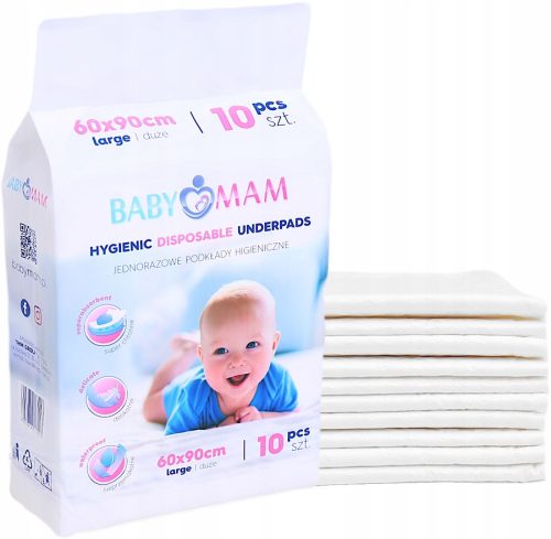  BABYMAM PODLOGA ZA JEDNOKRATNU UPOTREBU 60x90 cm HIGIJENSKA PODLOGA ZA PREVLAČENJE CHANGER 10 kom.