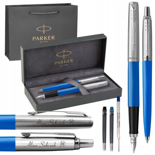 Parker plava pisaljka i nalivpero set s grawerom
