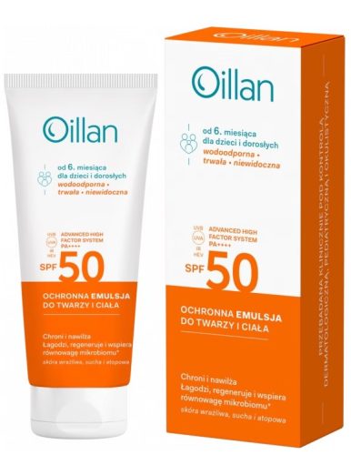 Oillan Emulzija za lice i tijelo SPF 50+ za djecu od 6 mjeseci i odrasle, 100ml