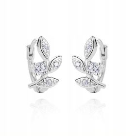 Srebrne naušnice s listićima, cirkoni, kopča s nitom