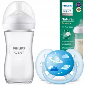   Philips Avent Prirodna bočica SCY933/01 240 ml + Philips Avent silikonska ortodontska duda 6 m