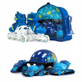    Set podesivih LED koturaljki + štitnici + kaciga 26-29 Combo Monster