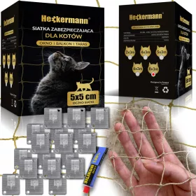   BALKONSKA MREŽA ZA MAČKE | Heckermann Premium Siatka 8x3m + Zaczepy | UV i Wodoodporna

Kompletna balkonska mreža Heckermann za mačke bez potrebe za bušenjem. Ova visokokvalitetna siatka od polietilen