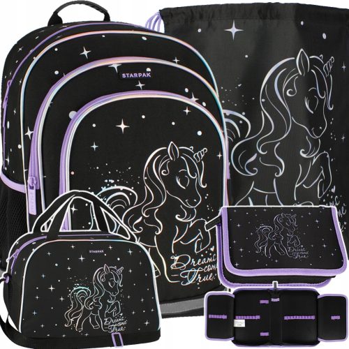 Starpak Unicorn Holo školski ruksak s više odjeljaka, crni, Nijanse sive i srebrne, 23 l