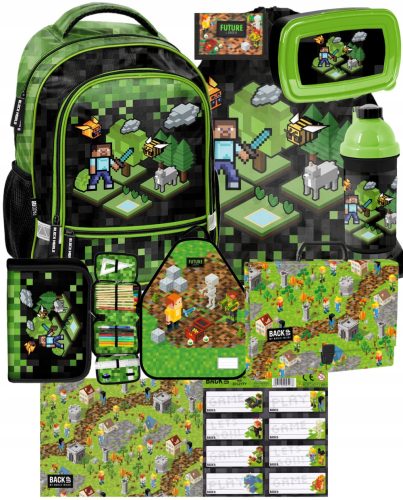 SET OD 10 ELEMENATA MINECRAFT ŠKOLSKI RUKSAK PIXELS PIXEL IGRICA MINECRAFT RUKSAK