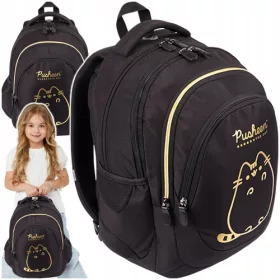   Ruksak za školu s više odjeljaka Pusheen St. Majewski crna, nijanse žute i zlatne 23L