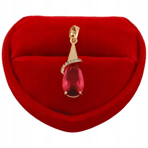  Zlatni privjesak, crvena suza, briljant, elegantna linija, pozlaćena 18k