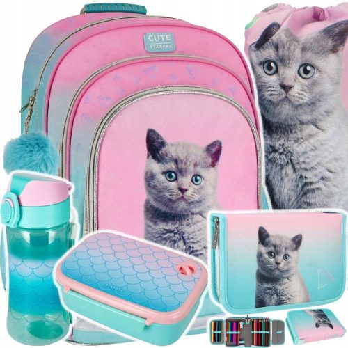 Starpak školski ruksak za djevojčice 1. razreda s više odjeljaka Shades of blue, Shades of pink, Shades of green, Multicolor 23 l + 4 ostala proizvoda