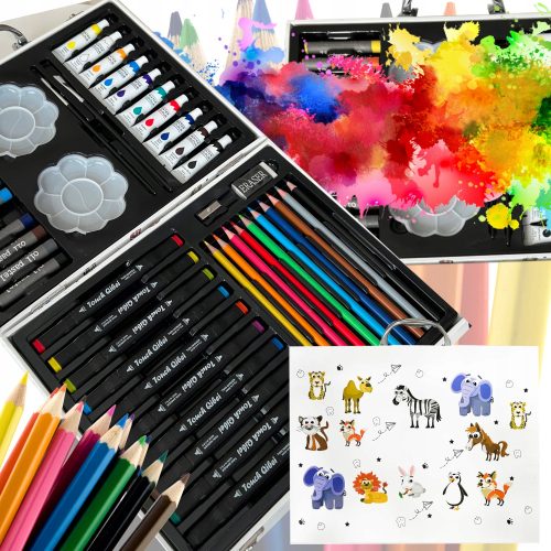 DJEČJI UMJETNIČKI SET ZA SLIKANJE U PLASTIČNOJ KOFERČICI + FLAŠICE ZA CRTANJE