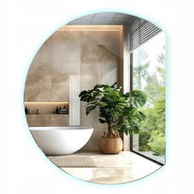    Moderno LED ogledalo asimetričnog kroja okruglo za zid 63 x 70 cm