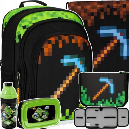 kolski ruksak Minecraft Pixel Game Kilof za 1-3 razred s kompletom dodataka