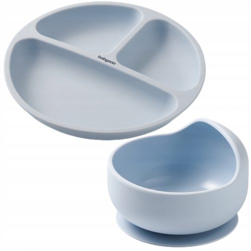 Babyono Set plavih silikonskih tanjura s vakuumom i zdjela 6m+