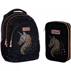   Ruksak Jednorog Školska Torba Crna Zlatna Velika 20l Head + Pernica