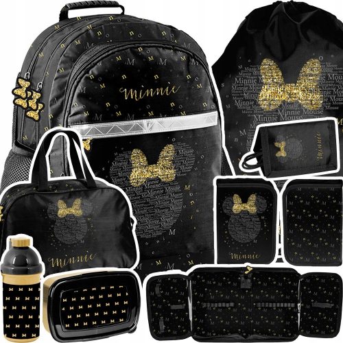 kolski ruksak za djevojčicu Minnie Mouse Disney crno-zlatni set XXL