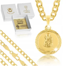   ZLATNI OKLOPNI LANAC + GRAVURA OD 18K KIRURŠKOG ČELIKA MEDALJA MAJKE BOŽJE