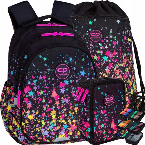 CoolPack moderni školski ruksak s više odjeljaka, crni, šareni, za mlade