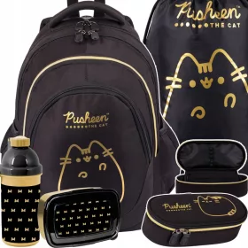   Ruksak za školu s više odjeljaka Pusheen St. Majewski crna, Nijanse žute i zlatne 23 l + 4 dodatna proizvoda